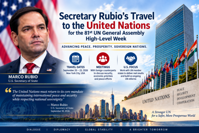 Secretary Marco Rubio to Visit New York for 81st UN General Assembly High-Level Week