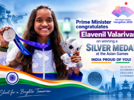 Prime Minister congratulates shooter Elavenil Valarivan on winning Silver Medal at the Asian Games Prime Minister congratulates shooter Elavenil Valarivan on winning Silver Medal at the Asian Games