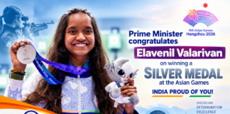 Prime Minister congratulates shooter Elavenil Valarivan on winning Silver Medal at the Asian Games Prime Minister congratulates shooter Elavenil Valarivan on winning Silver Medal at the Asian Games