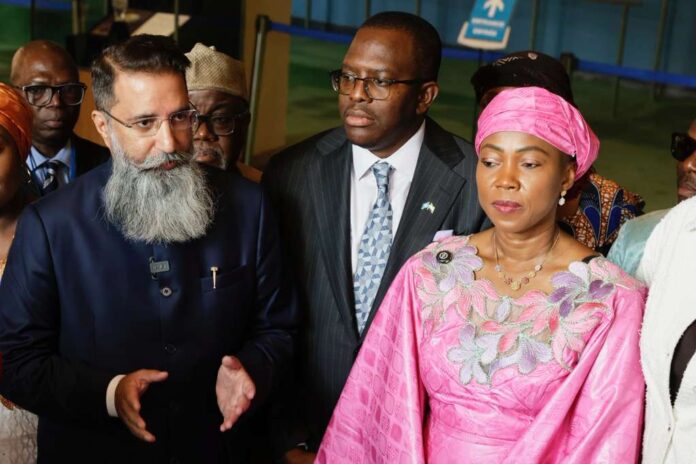 JRC Founder Bhuwan Ribhu with Sierra Leone’s First Lady Dr Fatima Maada Bio at the UN, following the adoption of the resolution declaring November 27 the International Day for the El JRC Founder Bhuwan Ribhu with Sierra Leone’s First Lady Dr Fatima Maada Bio at the UN, following the adoption of the resolution declaring November 27 the International Day for the El