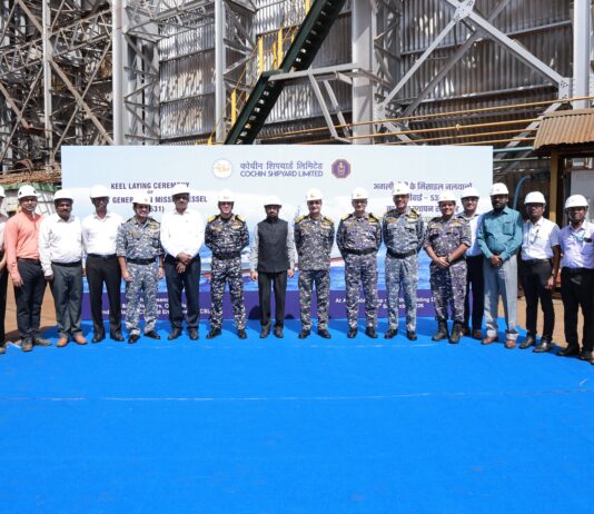KEEL LAYING OF FIRST NEXT GENERATION MISSILE VESSEL (NGMV) FOR INDIAN NAVY AT COCHIN SHIPYARD LIMITED, KOCHI KEEL LAYING OF FIRST NEXT GENERATION MISSILE VESSEL (NGMV) FOR INDIAN NAVY AT COCHIN SHIPYARD LIMITED, KOCHI