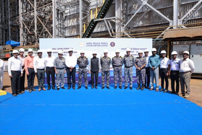 KEEL LAYING OF FIRST NEXT GENERATION MISSILE VESSEL (NGMV) FOR INDIAN NAVY AT COCHIN SHIPYARD LIMITED, KOCHI KEEL LAYING OF FIRST NEXT GENERATION MISSILE VESSEL (NGMV) FOR INDIAN NAVY AT COCHIN SHIPYARD LIMITED, KOCHI