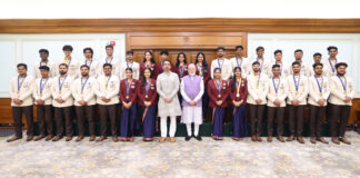 PM interacts with Team India representatives at 48th WorldSkills Competition PM in a group photograph with Indian Team of WorldSkills Competition, Shanghai 2026 representatives at his residence (7, Lok Kalyan Marg), in New Delhi on October 09, 2026.