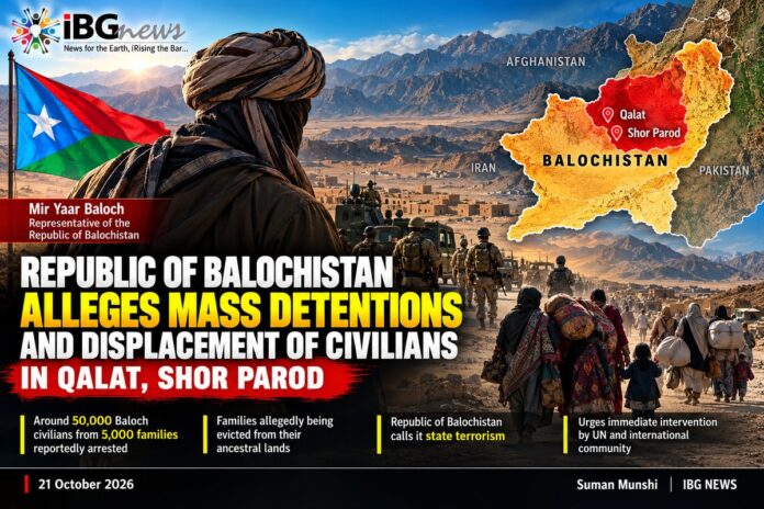 Republic of Balochistan Alleges Mass Detentions and Displacement of Civilians in Qalat and Shor Parod