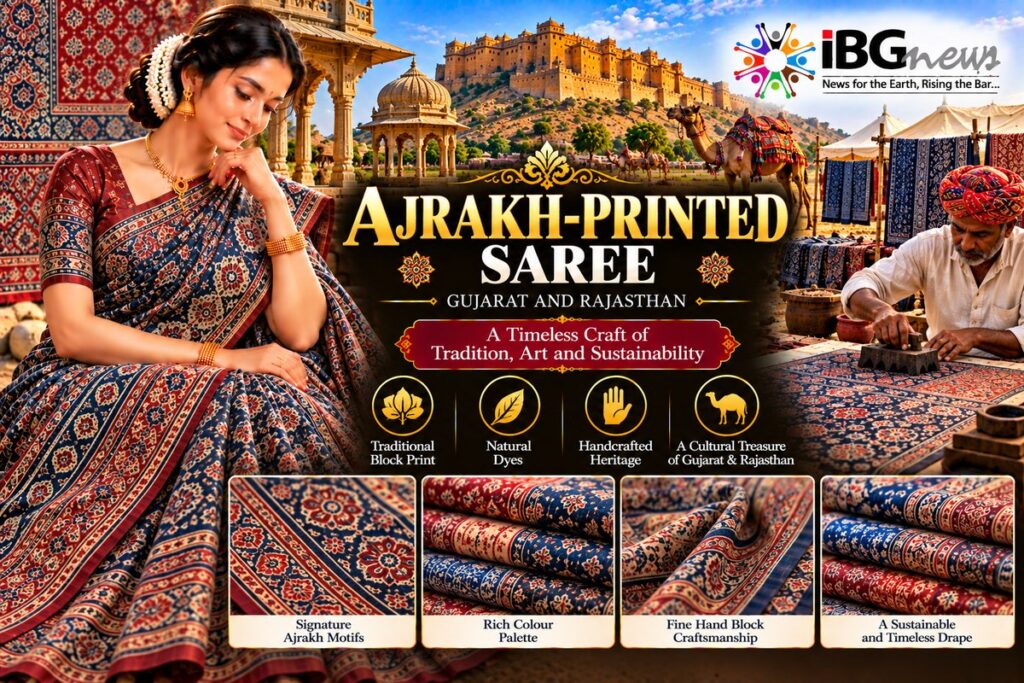 Ajrakh-Printed Saree — Gujarat and Rajasthan
