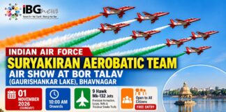 Suryakiran Aerobatic Team to Stage Spectacular Air Show Over Bhavnagar’s Bor Talav on November 1 Suryakiran Aerobatic Team to Stage Spectacular Air Show Over Bhavnagar’s Bor Talav on November 1